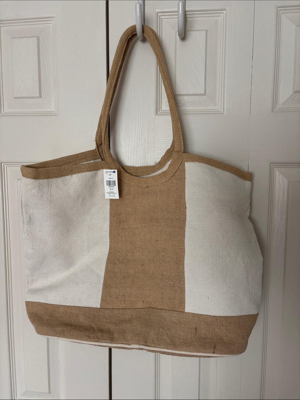 Neutral Two-Tone Canvas Tote Bag - Beige and Cream